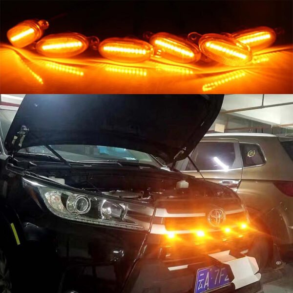 Габарити Дхо В Решітку Авто 12 Led Жовті Чорний Корпус 12В/ В Авто, Бус, Джип, Позашляховик К-Кт 6Шт+Проводка