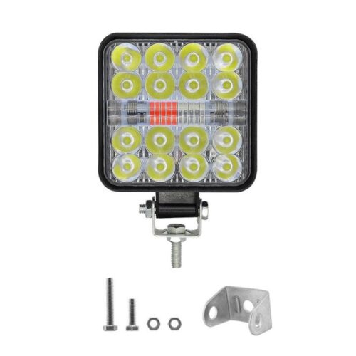 ФАРА LED КВАДРАТНА 48W 6000K + ЧЕРВОНО СИНІЙ СТРОБОСКОП (16 ДІОДІВ) (8.5 СМ Х 8.5 СМ Х 1,5 СМ) MINI