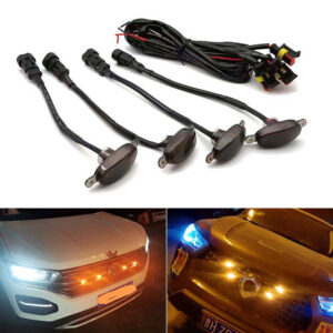 Габарити ДХО в решітку авто 12 LED Жовті чорний корпус 12в/ в авто, бус, джип, позашляховик к-кт 4шт+проводка