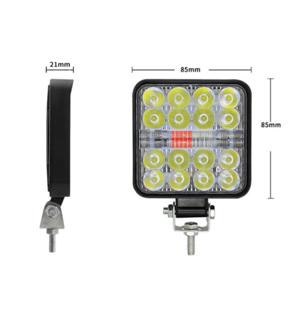 ФАРА LED КВАДРАТНА 48W 6000K + ЧЕРВОНО СИНІЙ СТРОБОСКОП (16 ДІОДІВ) (8.5 СМ Х 8.5 СМ Х 1,5 СМ) MINI - Зображення 3