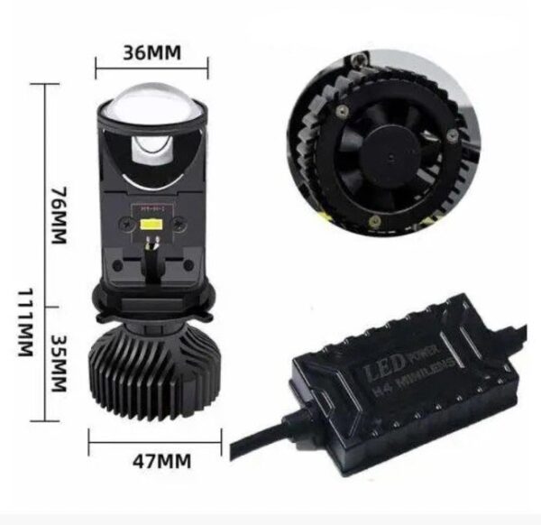 Світлодіодні LED-лампи Bi-Led з лінзою Y9 - H4 (ближній/дальній) 16000 LM 6000 K 9-32В 72ВТ( к-кт 2шт) - Зображення 8